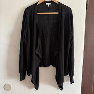 GARNET HILL | Black 100% Linen Drape Front Cardigan Sweater | Extra Large